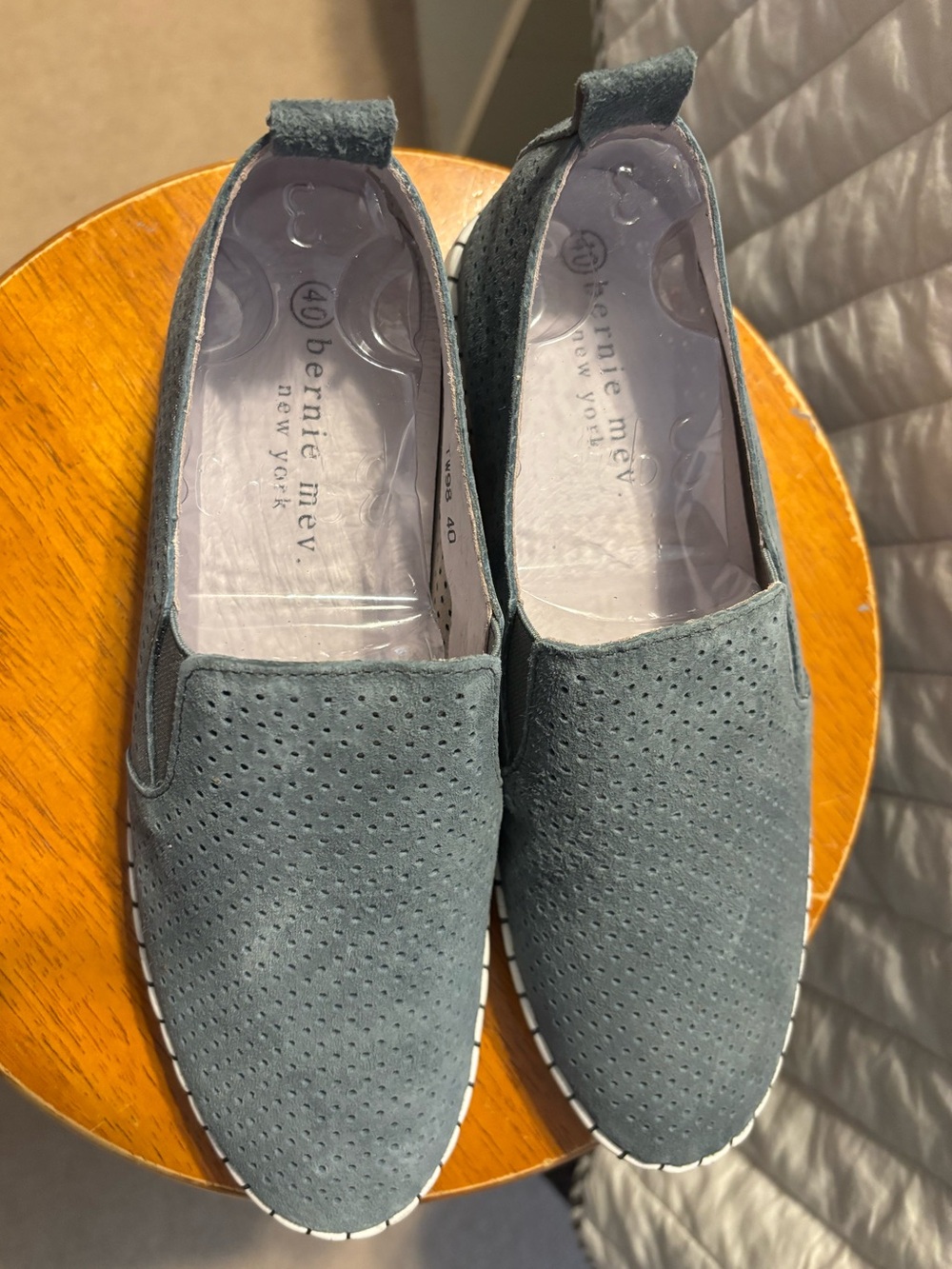 Bernie Mev Lulia Slip On Blue Perforated Suede Loafers Womens EU 40 US 8.5